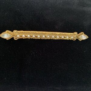 Vintage Gold Bar Brooch with Crystal Accents